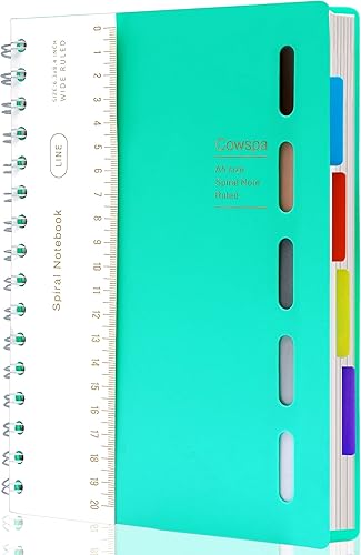 Miniatura 8 de Paquete de 2 cuadernos de 5 materias encuadernados en espiral de rayas anchas de 7 x 8.5 pulgadas, cuaderno de espiral de tapa dura con divisores,