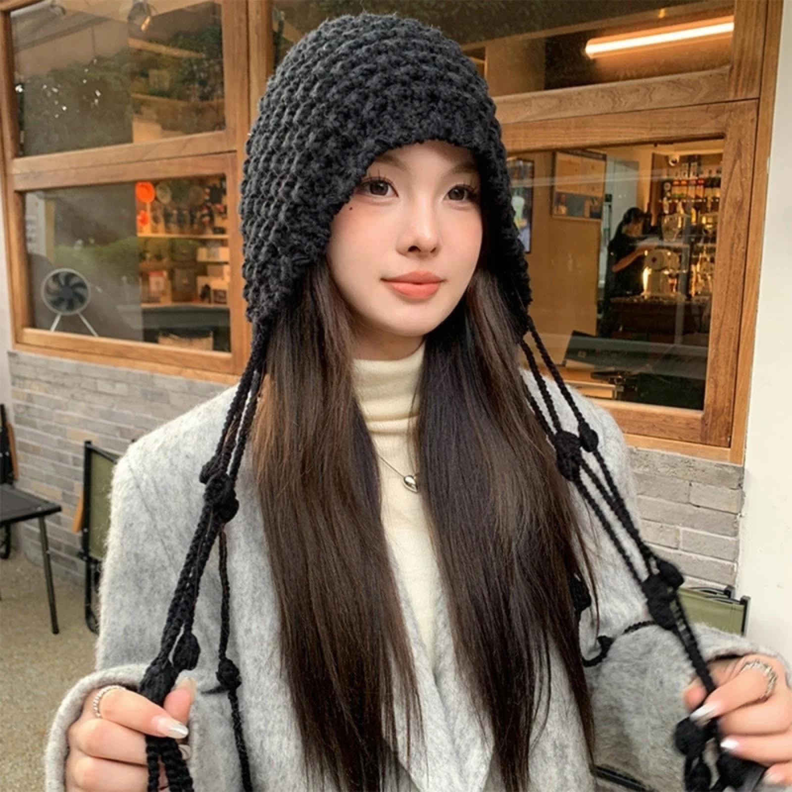 Strickmützen Hüte Mützen Caps Beanie Handgemachte Strickmütze Damen Quasten Hüte Skullies Mützen