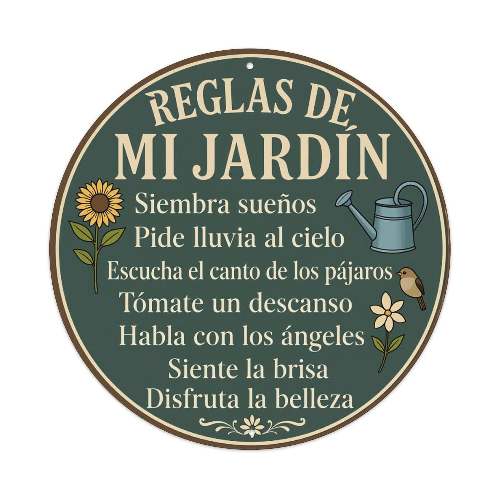 Garden Rules Sign Round Vintage Tin Sign,Retro Wall Art,Metal Poster for Home, Bar, Garage, Cafe, Rustic Indoor & Outdoor Decor, 8x8 Inches