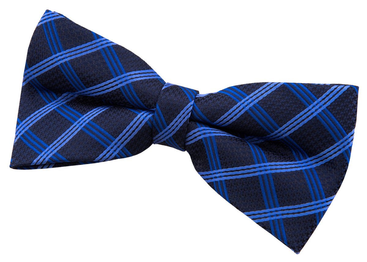 Retreez Elegant Vintage Plaid Check Woven Microfiber Pre-tied Bow Tie (5") - Navy Blue