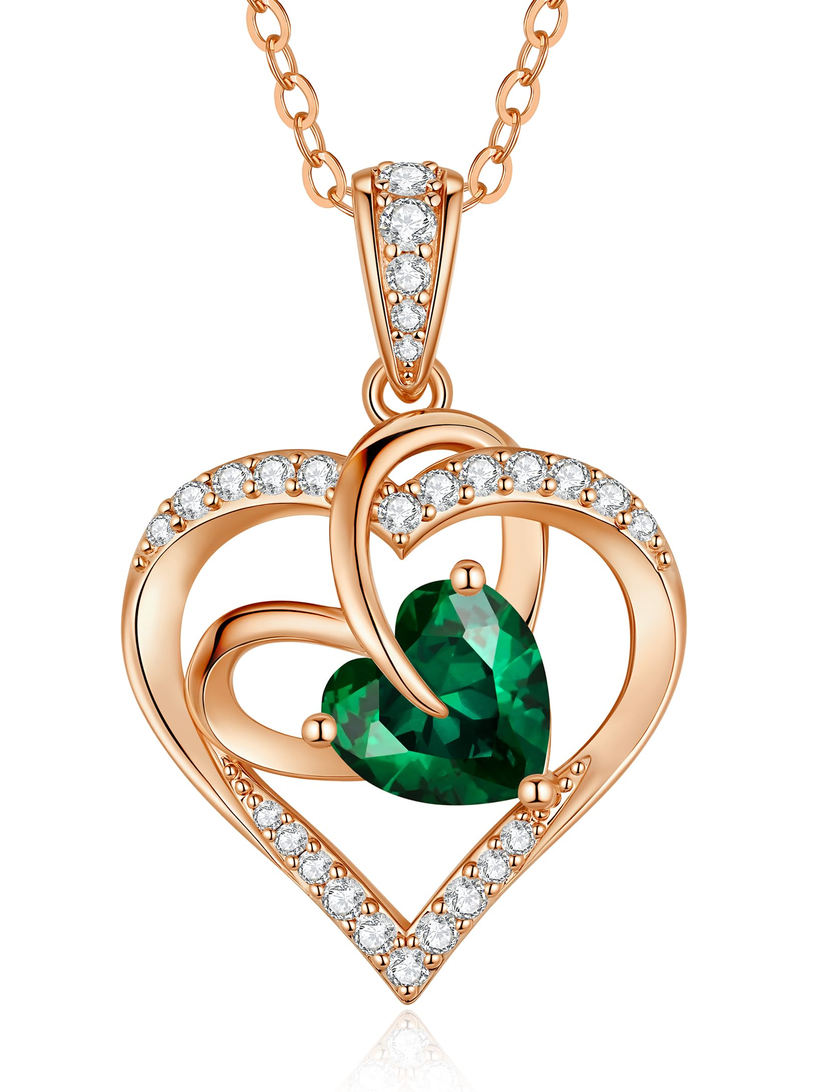 CDE Kette Damen Ewigkeitsherz Herzkette Rosegold Rhodinierung Halskette für Frauen Geburtsstein Herzanhänger Schmuck Geschenke für FrauenSie zum Muttertag Geburtstag Valentinstag Weihnachtsgeschenke