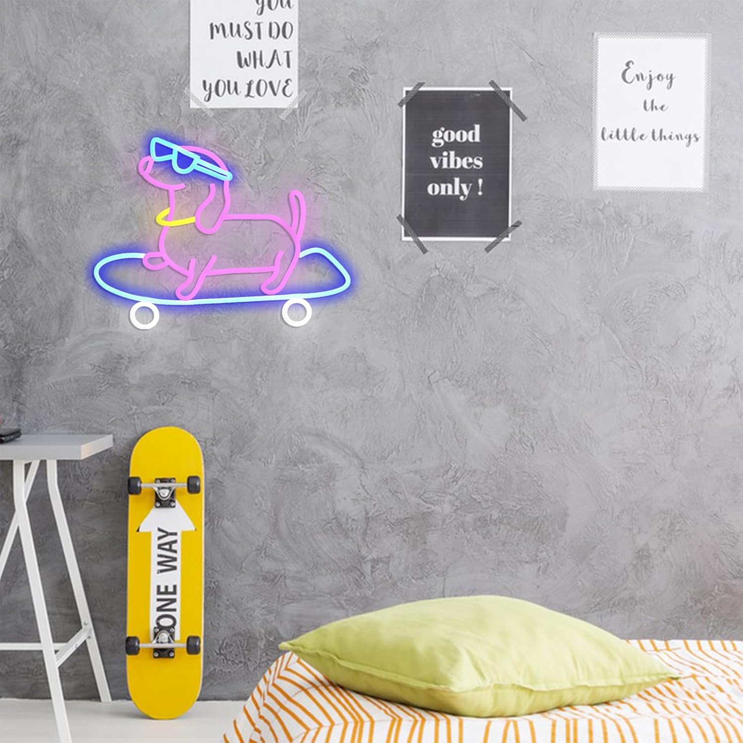 Skateboard Dog Neon Sign Dimmable Funny Dachshund Skateboarding LED Neon Light Wall Art Decor for Bedroom Bar Game Room Cute Pet Lover Gift