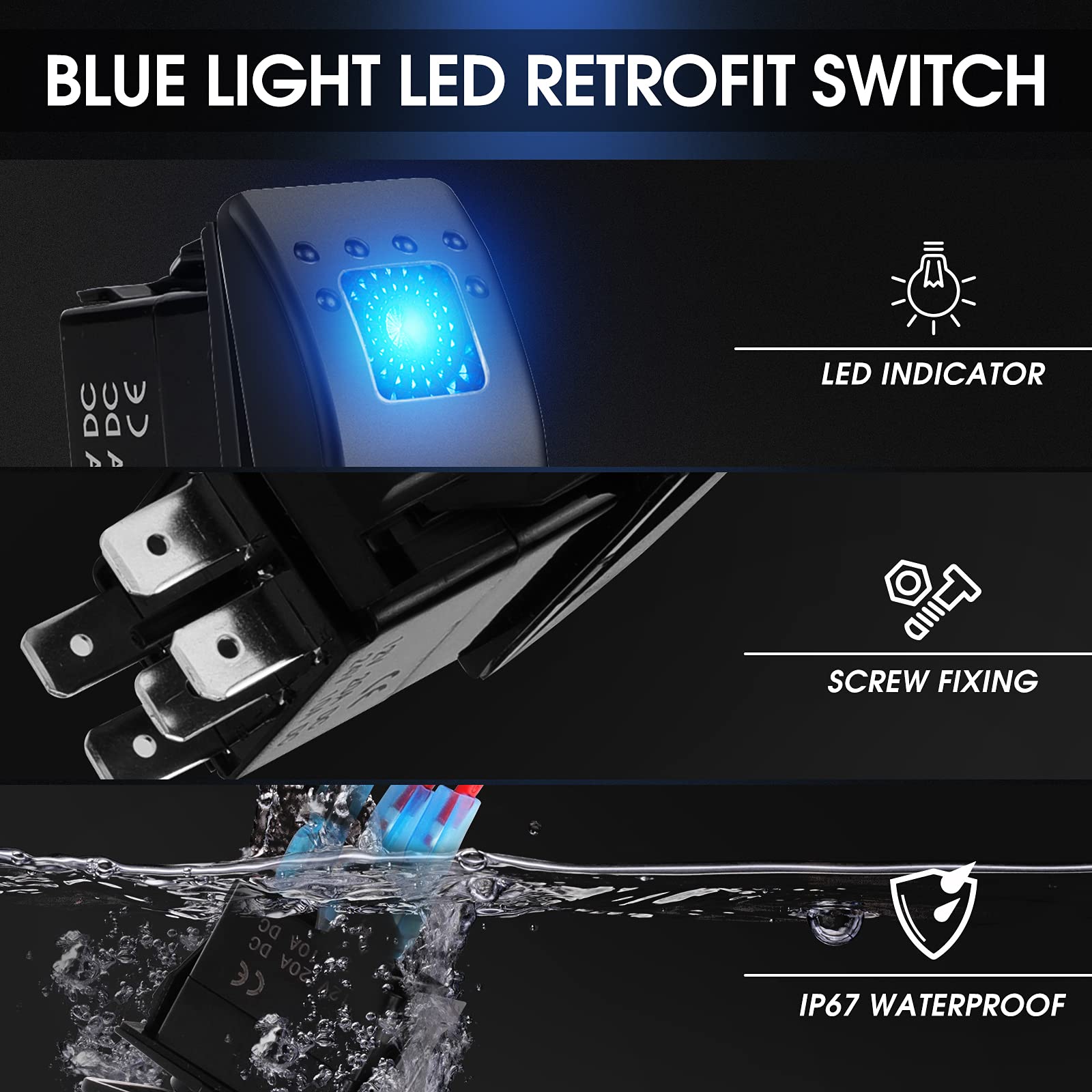 Buy MKING 5 PCS 12V 20Amp Waterproof LED Switch Marine Rocker Switches