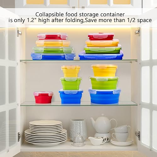 Miniatura 6 de Zopeal - 8 recipientes plegables de almacenamiento de alimentos de silicona con tapas, 4 tazones plegables de silicona rectangulares y 4 cuencos