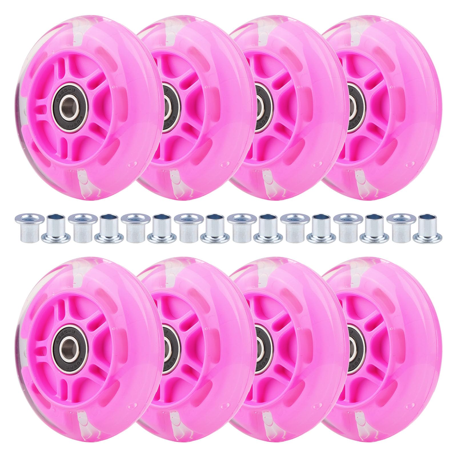 8pcs Inline Skate Wheels Led Light-Up Wheels 64/70/72/76/80mm w/Bushings 85-88A for Kids and Youth Beginners Children's Inline Skates Indoor/Outdoor Use (Pink, 80mm)