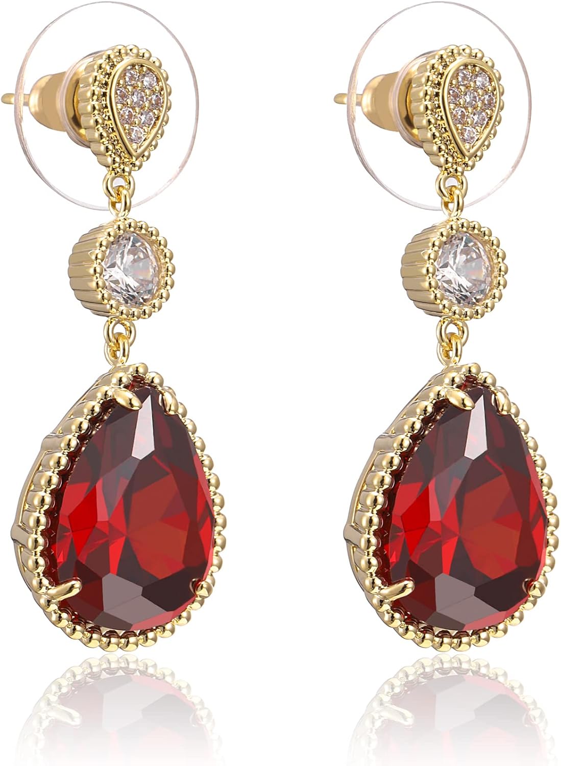 Dark Red Teardrop Crystal Dangle Earrings for Women - Image 5