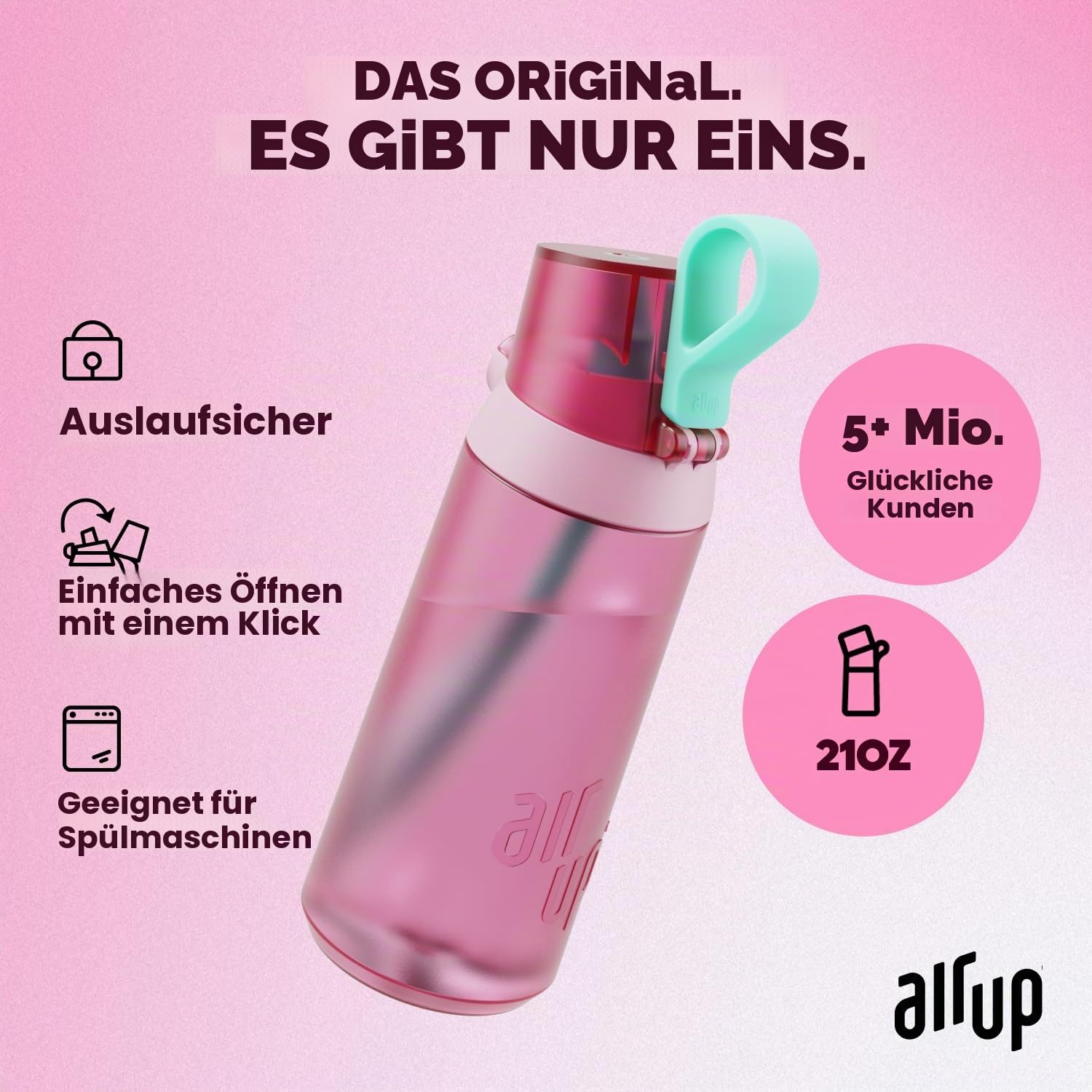 air up® Trinkflasche Click Shrimp Pink Original Starter-Set mit Kapseln in 5 Geschmacksrichtungen | Trinkflasche mit zuckerfreiem Geschmack | spülmaschinenfest, BPA-frei