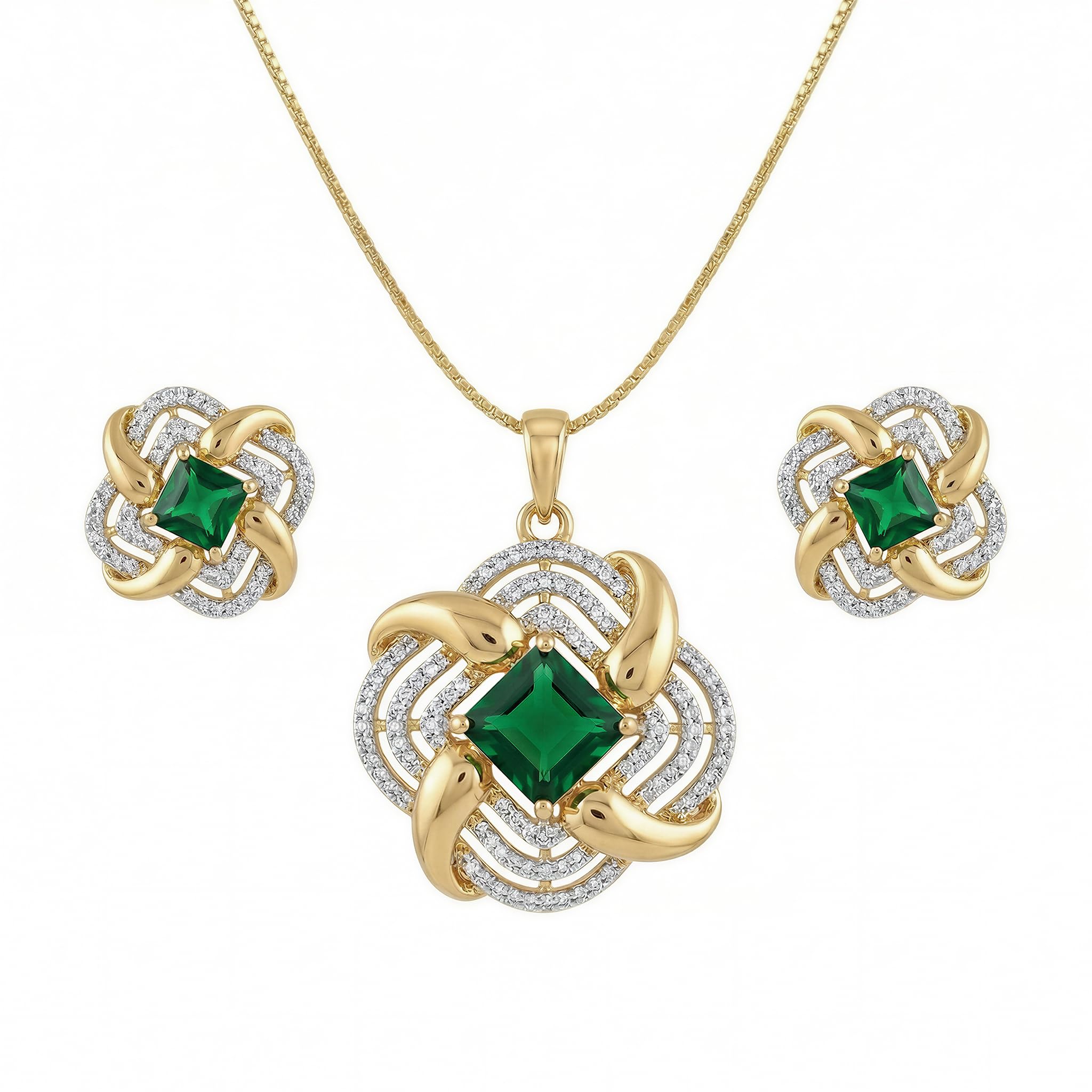 swisara Green Stone Pendant Set for Women Gold Plated Necklace Earrings Set CZ Diamond Design Elegant Jewelry-picture-54