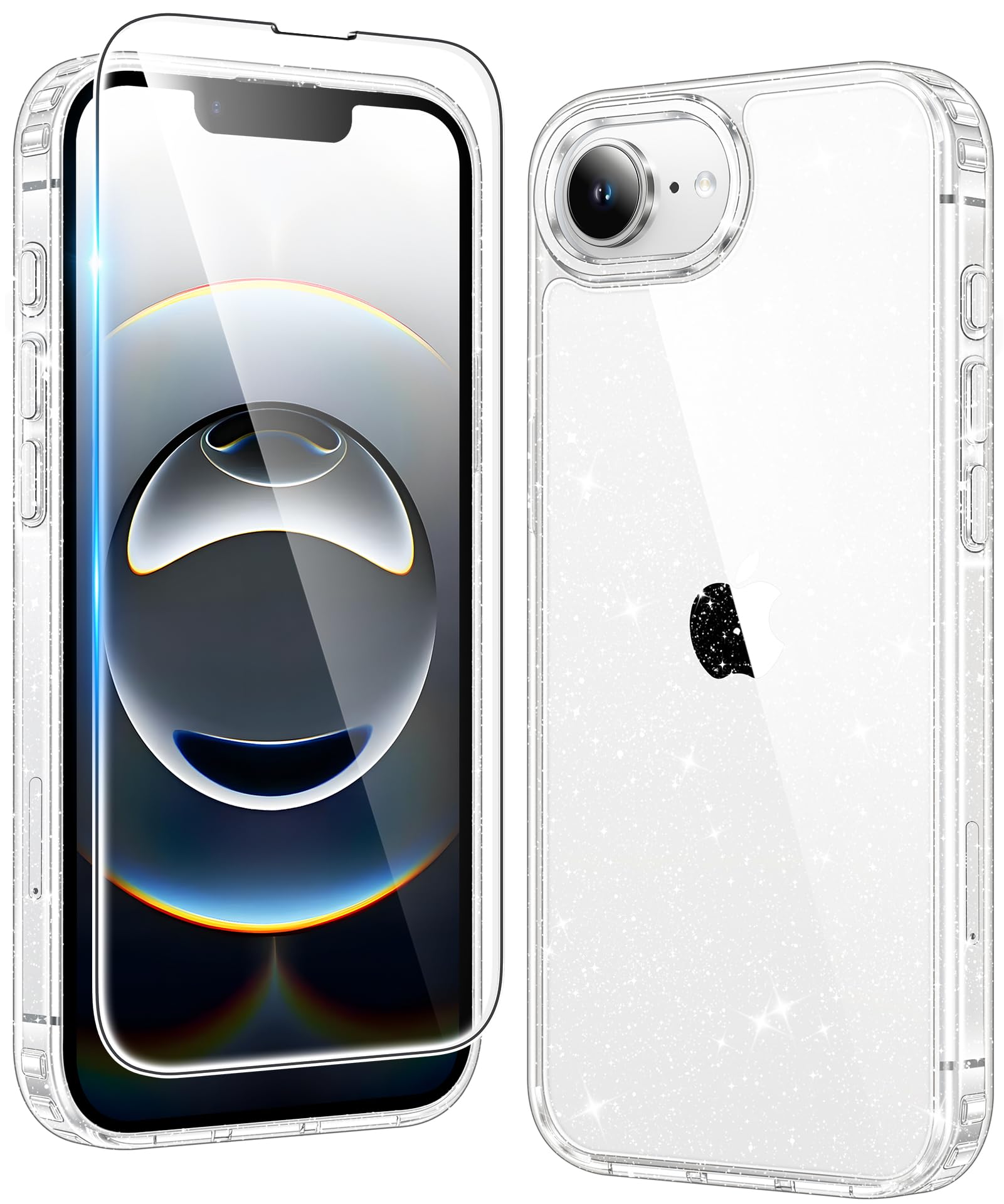 FNTCASE for iPhone 17e/16e Case Glitter Phonecase with Screen Protector | Anti Yellowing, Military Grade Drop Protection, Slim Phone Cases, Shockproof Protective Bumper, Transparent Cell Cover