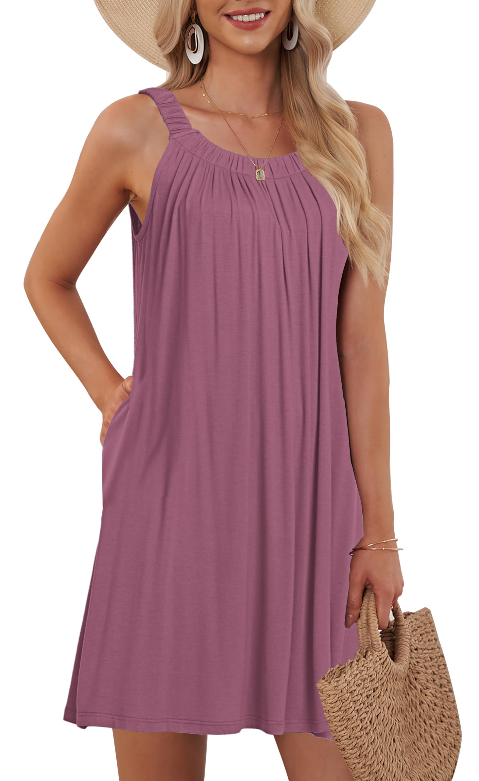 AUSELILY Damen Sommer Tank Kleid Casual Urlaub Kurze Halter Kleider
