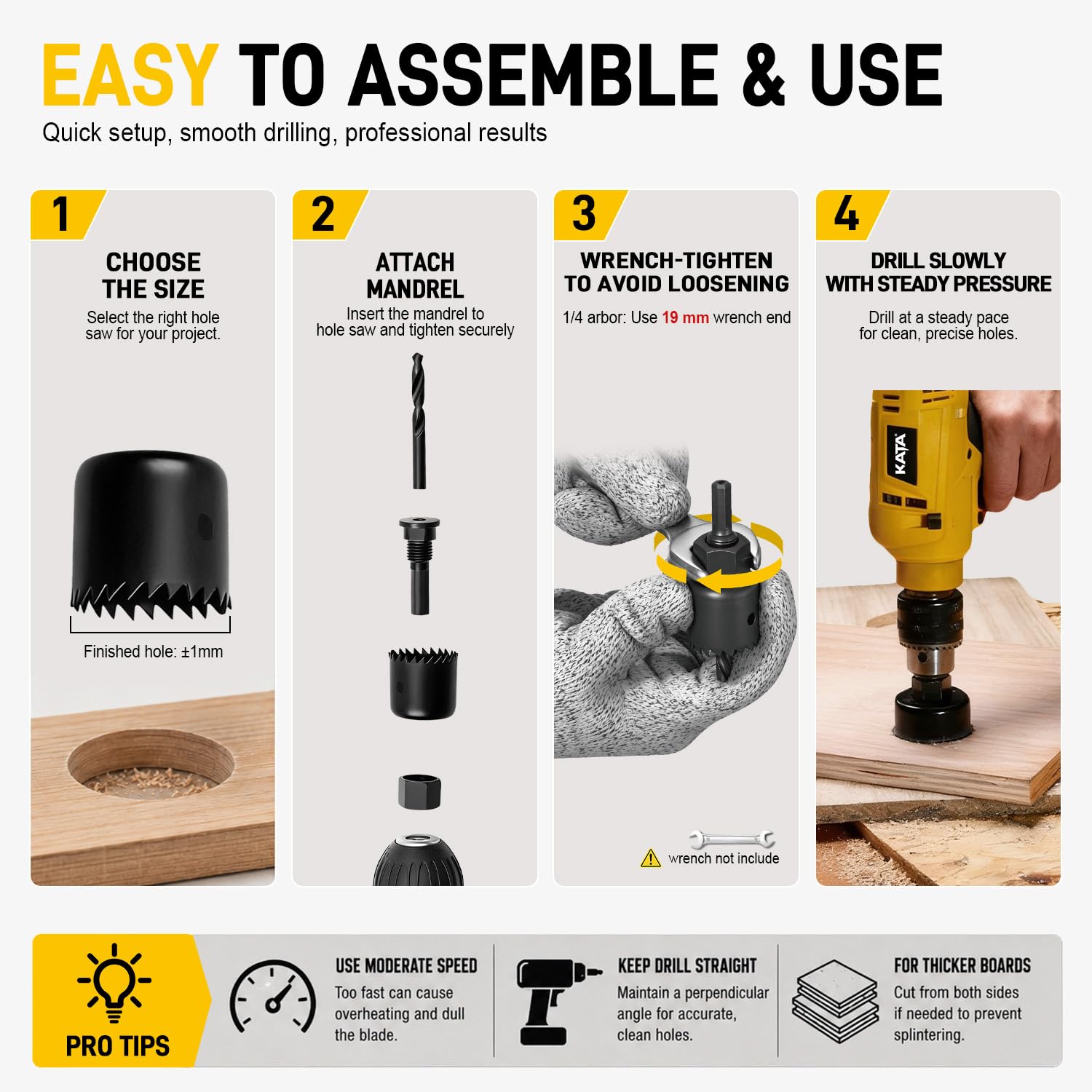 8PCS Hole Saw Kit 1" to 2-1/8" in Case D114