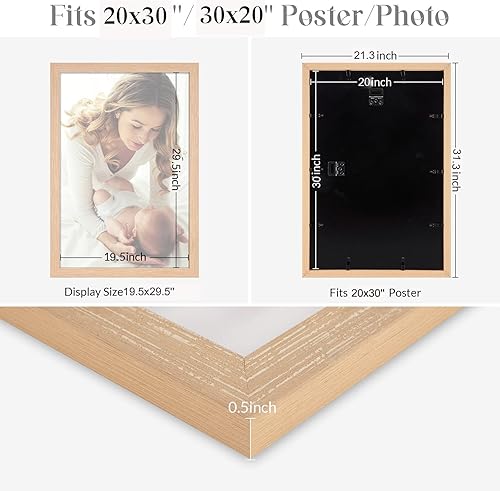Vista 6 de Marco de madera natural de 20 x 30 pulgadas, marco para póster de fotos de 30 x 20 pulgadas, para colgar verticalmente horizontalmente, grande