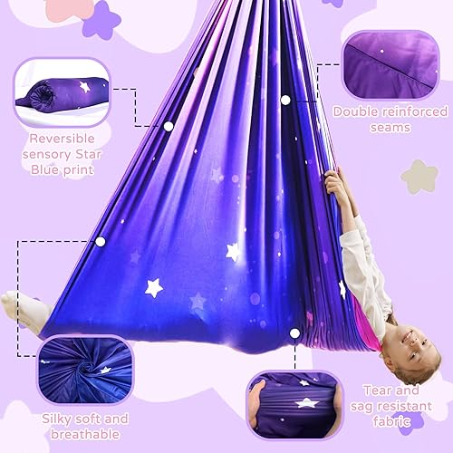 Miniatura 6 de Columpio sensorial para niños, para interiores y exteriores, silla hamaca de doble capa con kit de suspensión giratoria de 360 grados, columpio