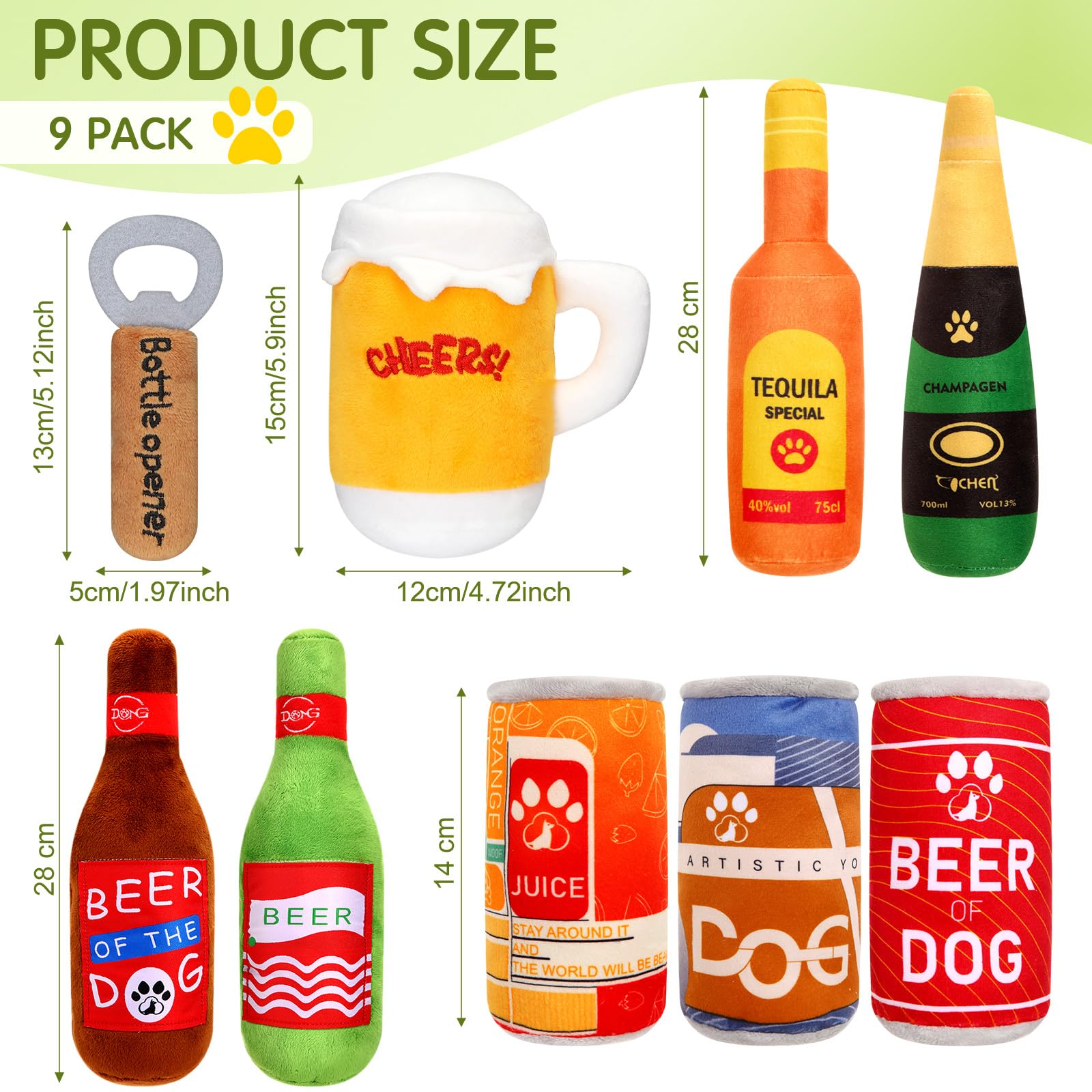 Quietschendes Hundespielzeug-Set, Wasserflasche, Quietschspielzeug, Bulk-Bier, Hundespielzeug, interaktiv, lustiges Hundespielzeug, Welpen, Zahnen, Kauen mit Quietscher für kleine und