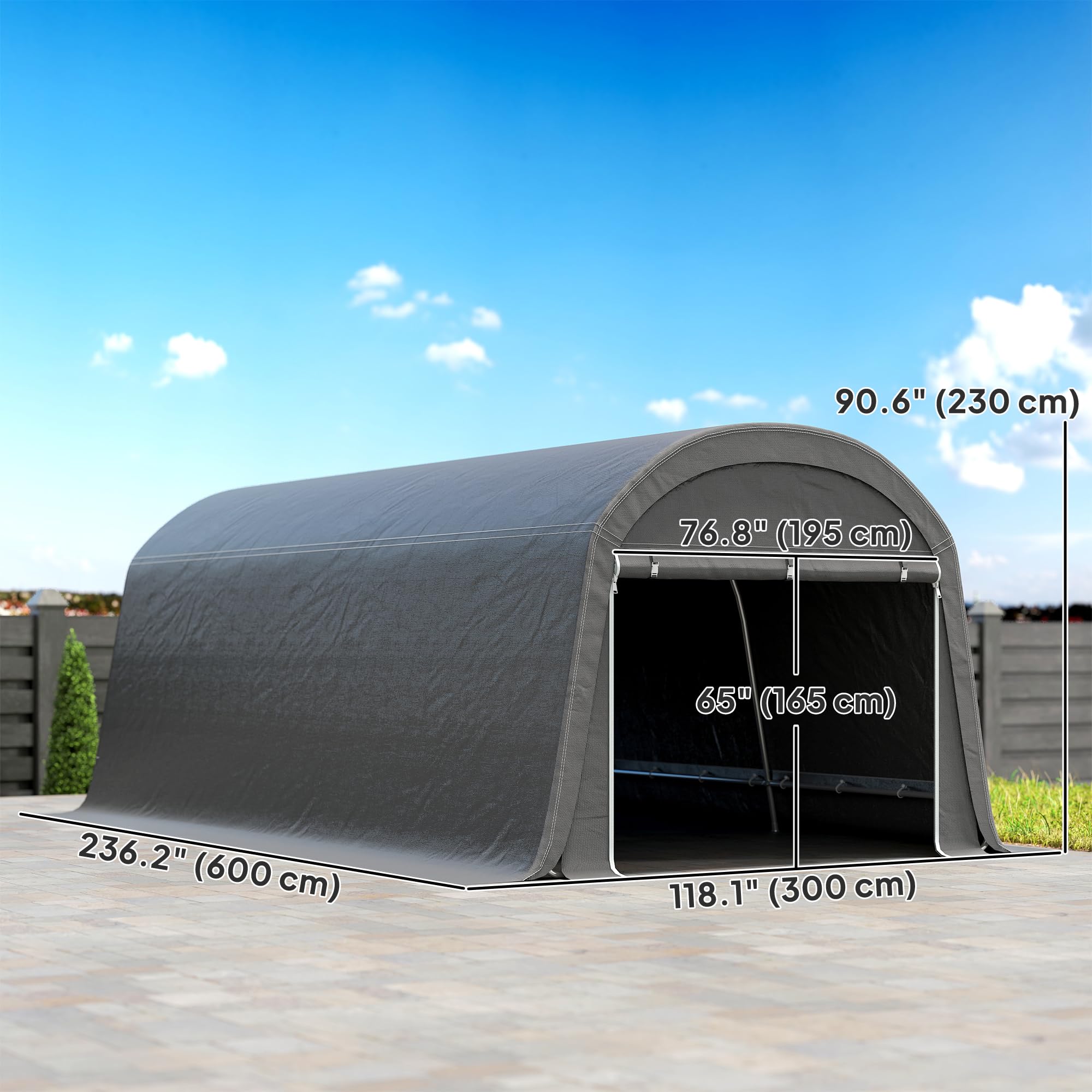 Outsunny 10' x 20' Portable Shed, Waterproof Motorcycle Bike Tent with Roll-up Zipper Door, Galvanised Steel Frame, Outdoor Storage Shed for Garden Tools, Dark Grey — view 7
