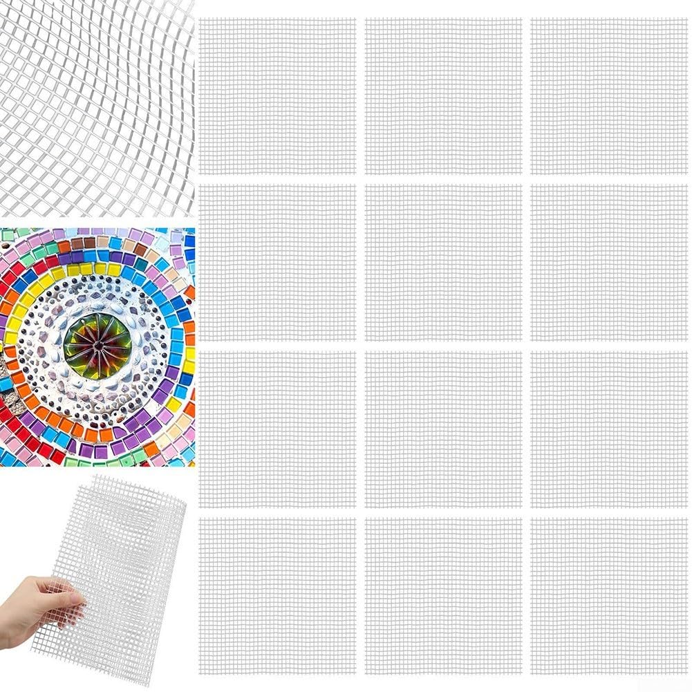Rackumic Fiberglass Mosaic Mesh 24 Set for Tile Crafting and Home Decoration Strong Non Sticky Backing 12x12 Inch 4mm Mesh Versatile for Cement Stone Plaster Artistic Projects