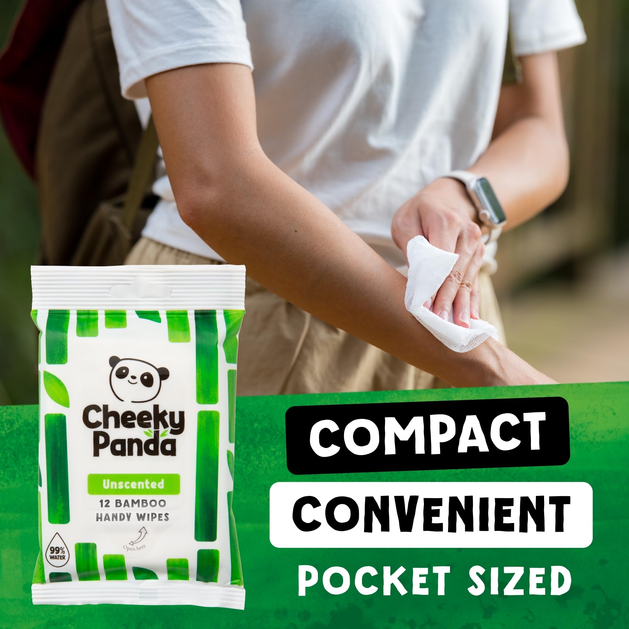 The Cheeky Panda Mini chusteczki podróżne | 12 opakowań po 12 chusteczek na mokro na bazie wody w 99% (144 chusteczki)