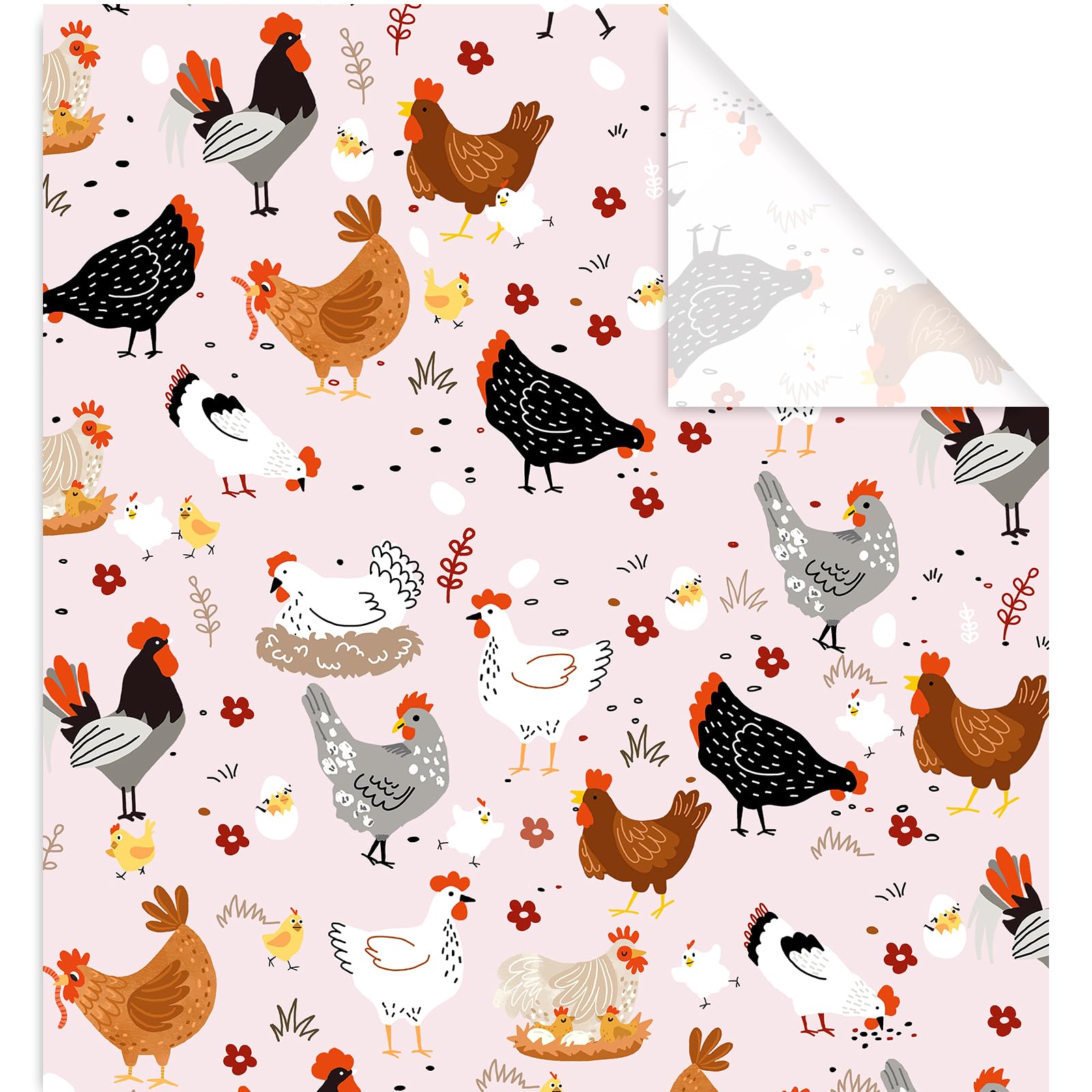 JarThenaAMCS 6 Sheets Chicken Wrapping Paper -Not Roll- Cute Chick Flower Gift Wrap Paper Folded Flat Large Craft Paper for Birthday Baby Shower Party