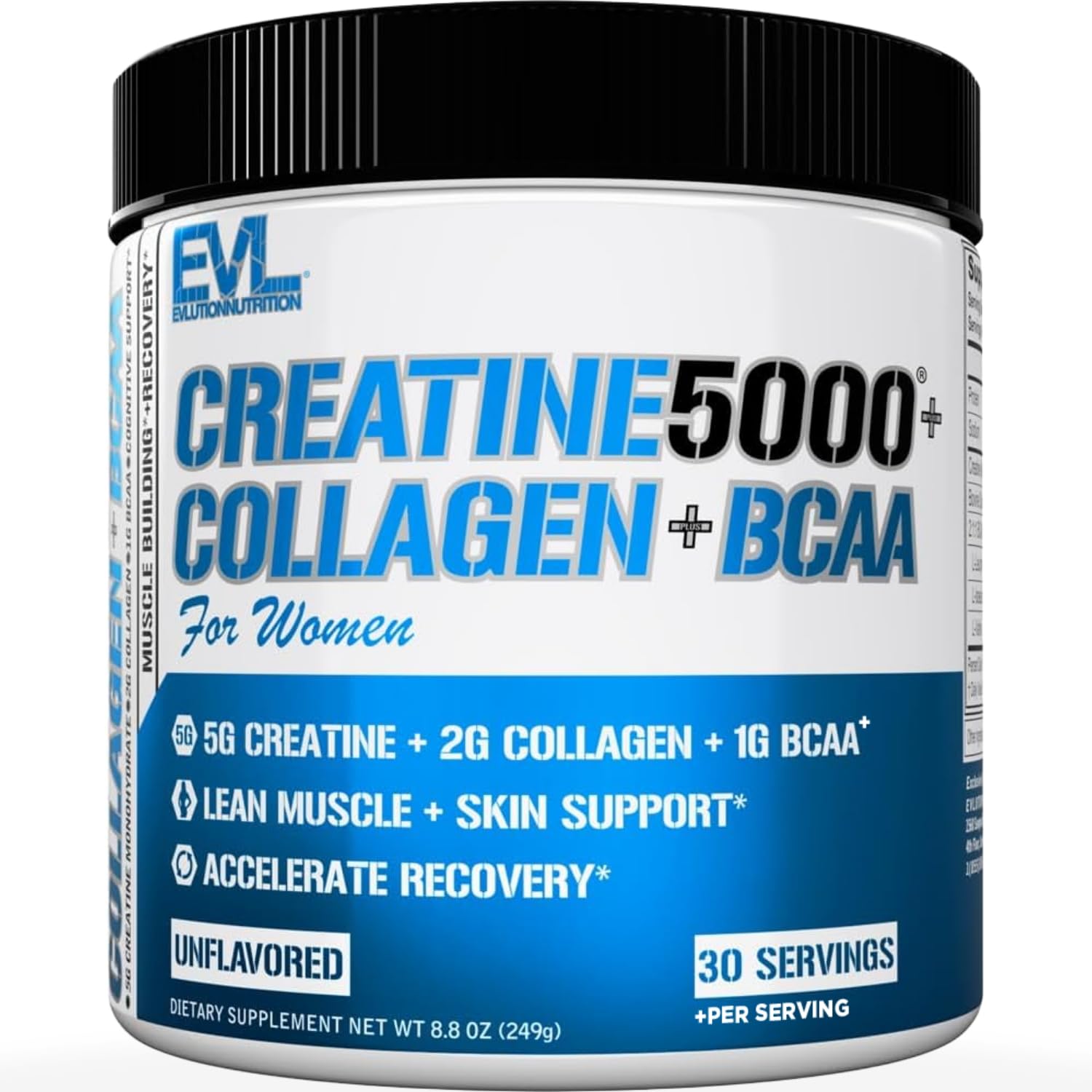 EVL Creatine 5000 + Collagen + BCAA Powder for Women - 30 Servings 30 Servings Unflavored