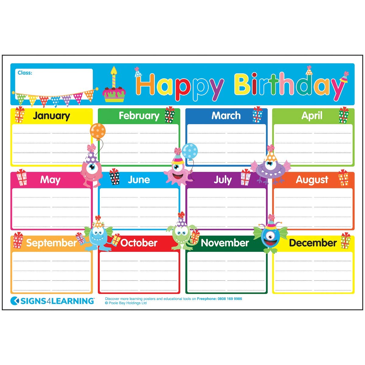 Signs 4 Learning know Your Class Happy Birthday A3 Poster, Standard, 297mm x 420mm
