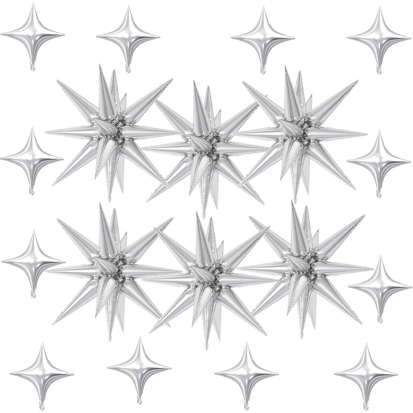 Photo 1 of 18 Pcs Silver Star Balloons, Silver Balloon with 6 Pcs 22-Inch Explosion Star Balloons 12Pcs 10-Inch Four Pointed Stars Foil Balloon for Anniversary Wedding Disco Birthday Party Decorations
