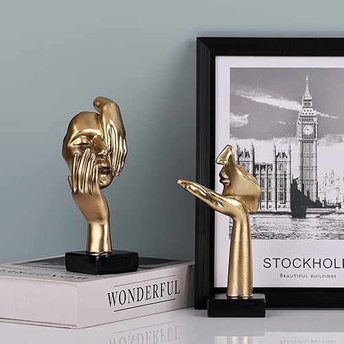 Miniatura 9 de oliruim 2 piezas de estatua de pensador, escultura de arte abstracto negro dorado, decoración moderna del hogar, decoración de escritorio, regalo de
