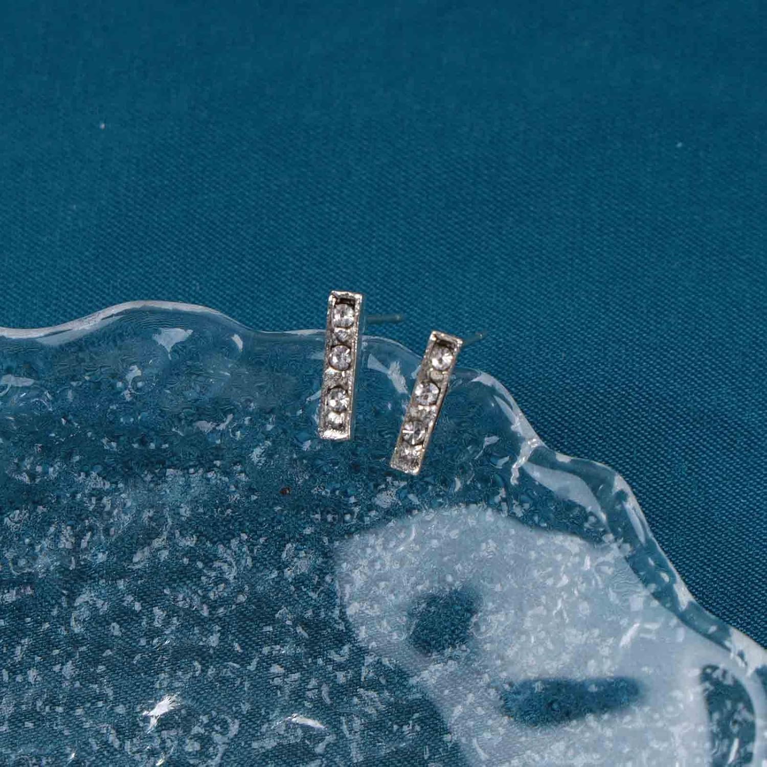 Andelaisi Boho Crystal Bar Earrings Silver Rhinestone Bar Studs Earrings Vintage Crystal Tiny Rectangle Earrings Geometric Cz Bar Earrings Jewelry for Women - Image 8