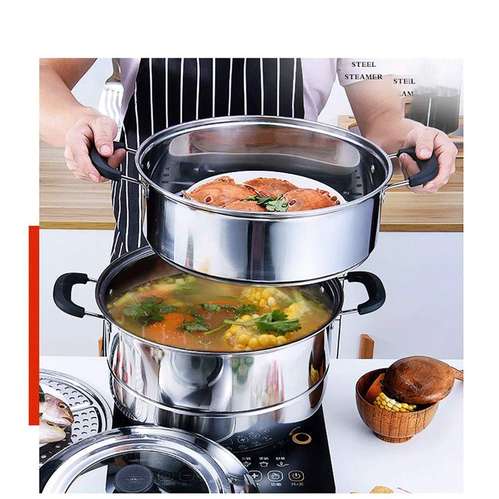 Juego de vaporera y hervidor Doble de Acero Inoxidable, Utensilios de Cocina al Vapor, Olla, Olla, Caldera Multicapa (Size : 30cm)
