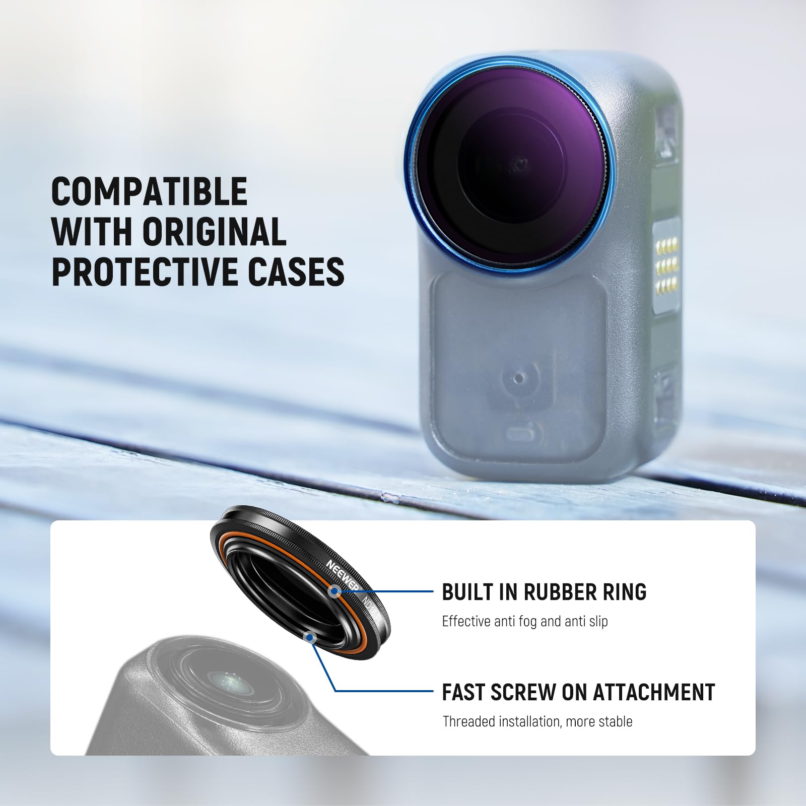 NEEWER Zestaw filtrów ND/PL kompatybilny z DJI Osmo Nano (ND8/PL+ND16/PL+ND32/PL+ND64/PL), wkręcane polaryzacyjne akcesoria do obiektywu kamery akcji ND z osłoną ekranu, 4 opakowania