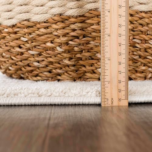 Miniatura 3 de Hauteloom Deren - Alfombra bohemia para sala de estar, dormitorio, casa de campo suave, con pelo de felpa alta, color blanco, crema, beige claro,
