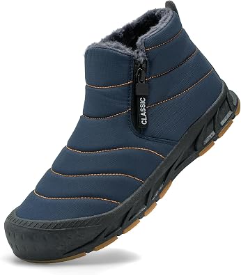 Mens Waterproof Snow Boots Warm Winter Boots Fur Lined Booties Non-Slip Lightweight Winter Shoes