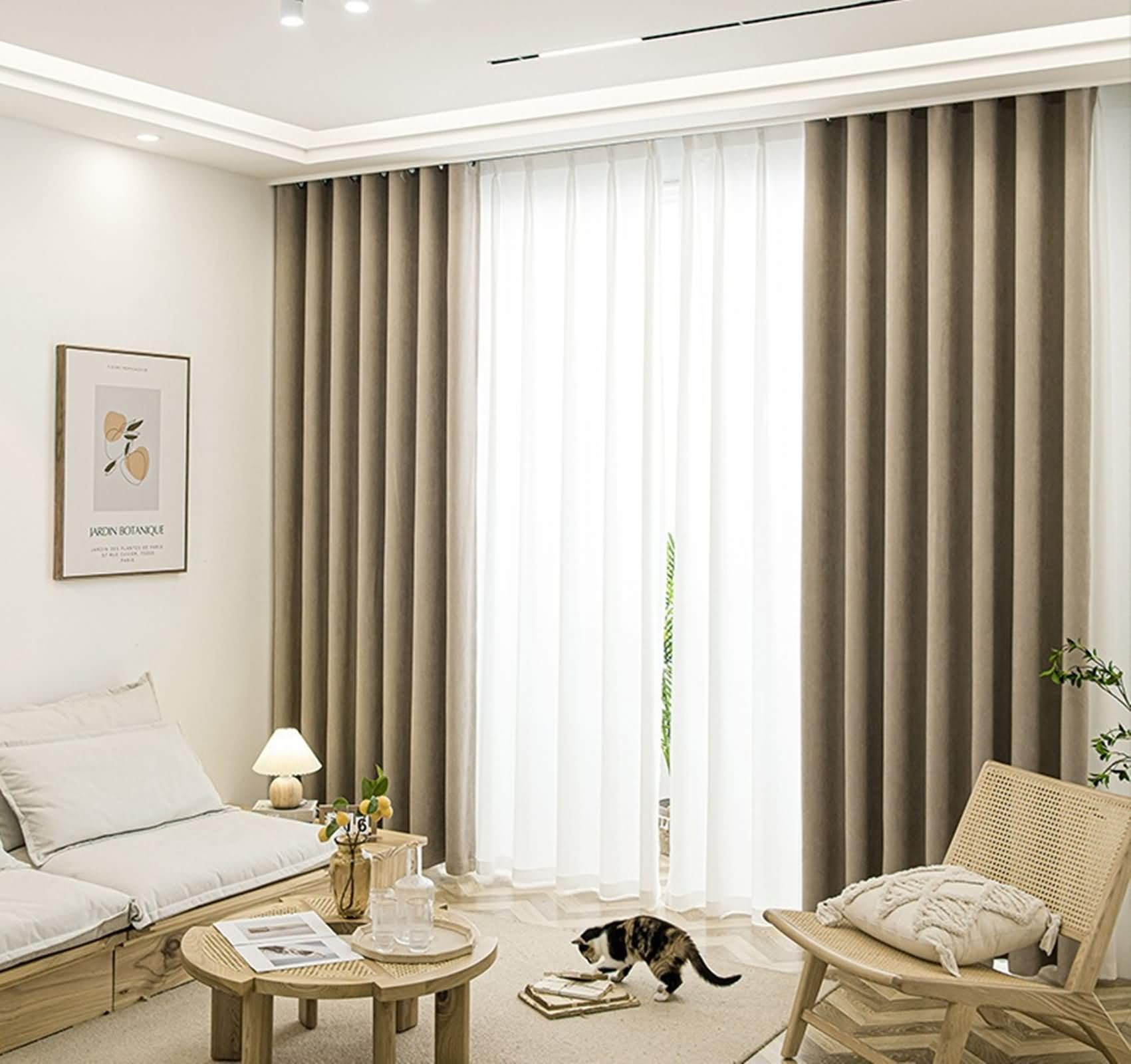 Tende con Occhiello,2 x 96W x 160H CM,2 Pezzi Tende Coprenti Oscuranti Termiche Tinta Unita Tenda per Oscuranti Beige