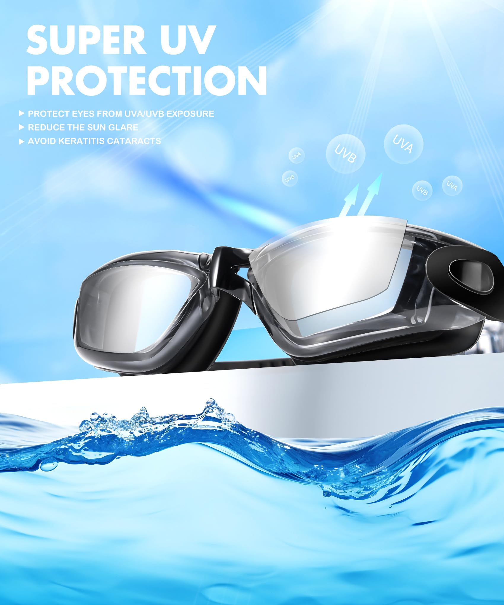 NSSIW Gafas de natación para adultos, para hombres y mujeres: antivaho, sin fugas y campo de visión ultra ancho, paquete de 3
