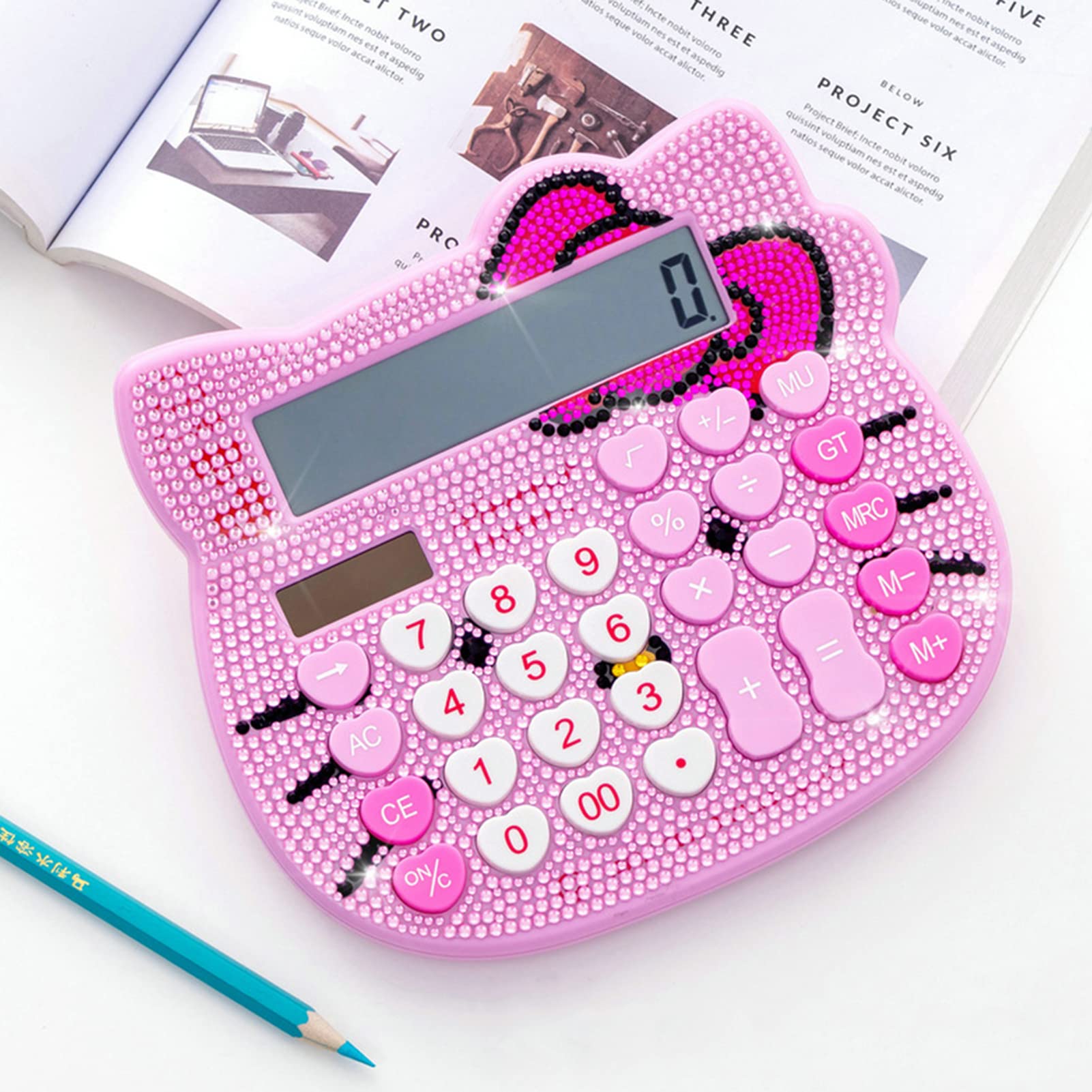 Hello Kitty Calculator, Xinyu Lighting Creative and Cute Solar Calculator, 12-Digit LCD Display, Suitable for Adults and Children, Solar and Battery Powered (Pink Jewel Model)