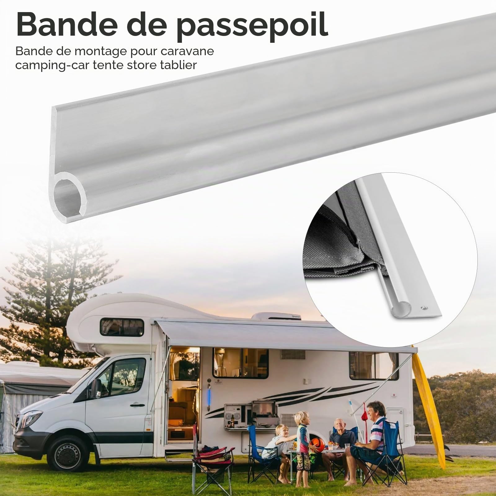 Lot de 8 rails de fixation murale en aluminium de 50 cm pour tente, 45°, pour passepoil de 6 à 9 mm, pour caravane, camping-car, tente, auvent, voile d'ombrage