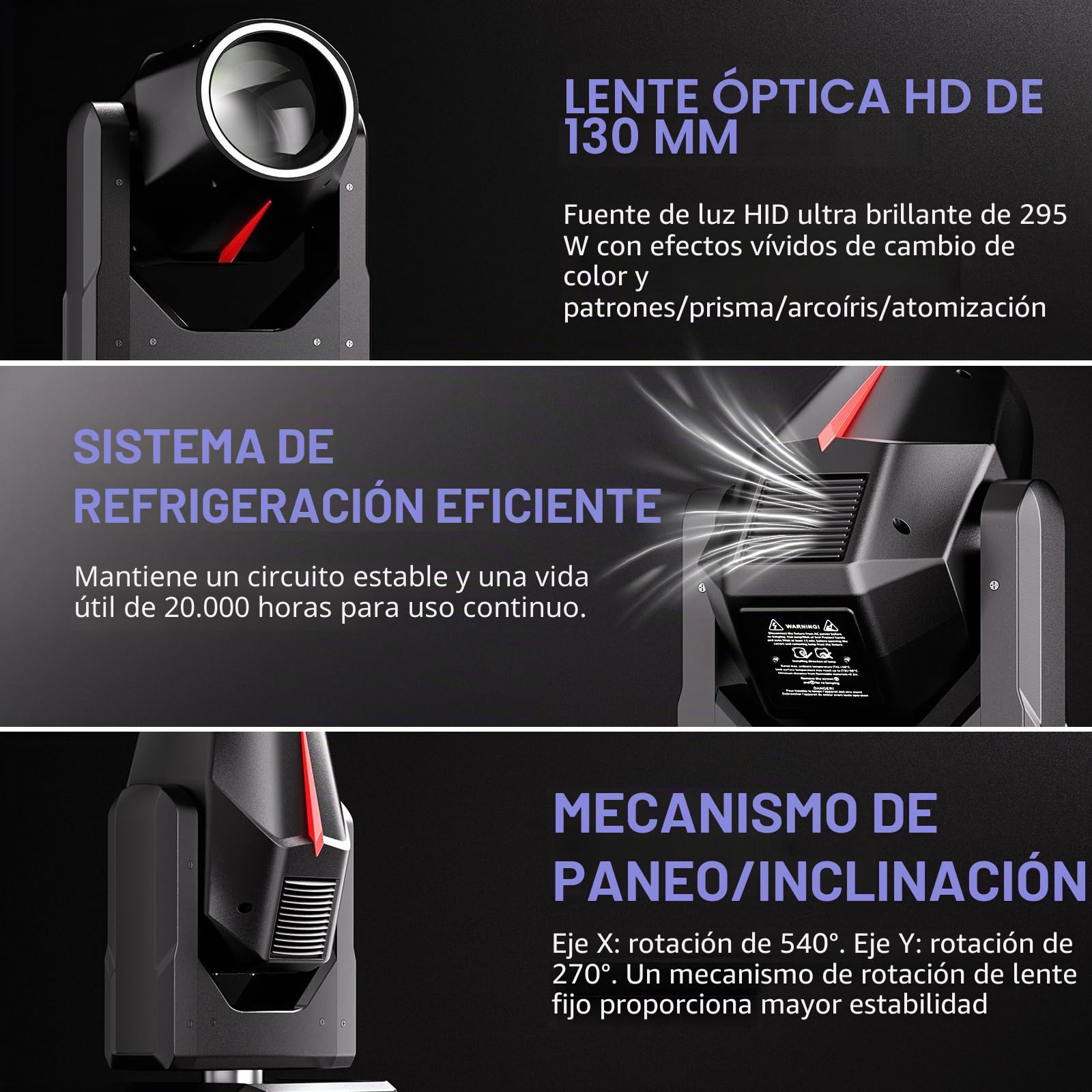 2PCS Cabeza Movil LED 380W Luz de escenario RGBW Beam 14 Gobos 15 Colores DMX Luces para Discoteca DJ Fiestas Bar Iluminación