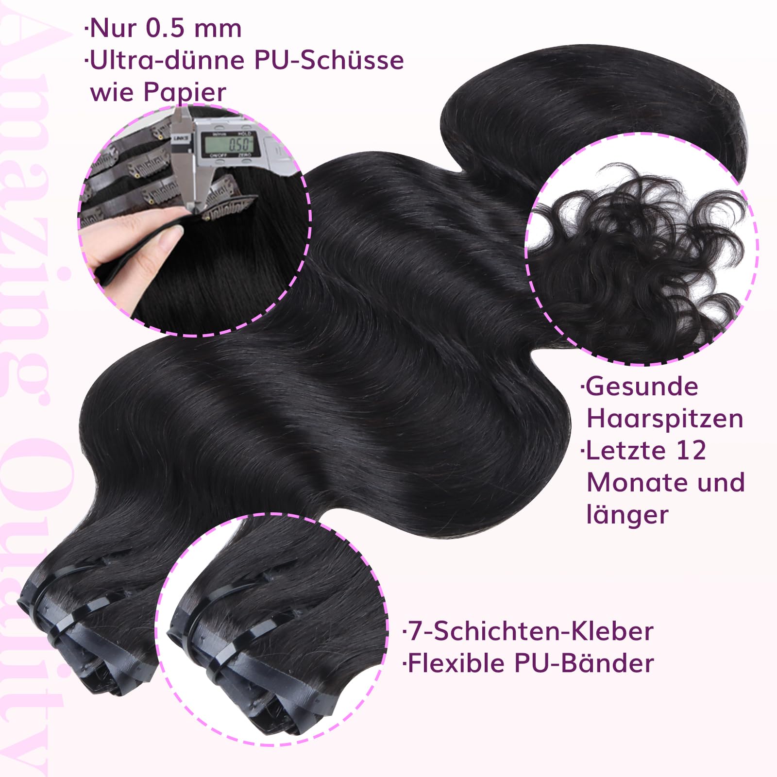 IDN BEAUTY Nahtlose Clip-In-Haarverlängerung Echthaar gewellt 110 g 7 Stück natürliches schwarzes unbehandeltes Echthaar nahtlose Clip-Ins für schwarze Frauen unsichtbarer Rand 35 cm(14 Zoll)