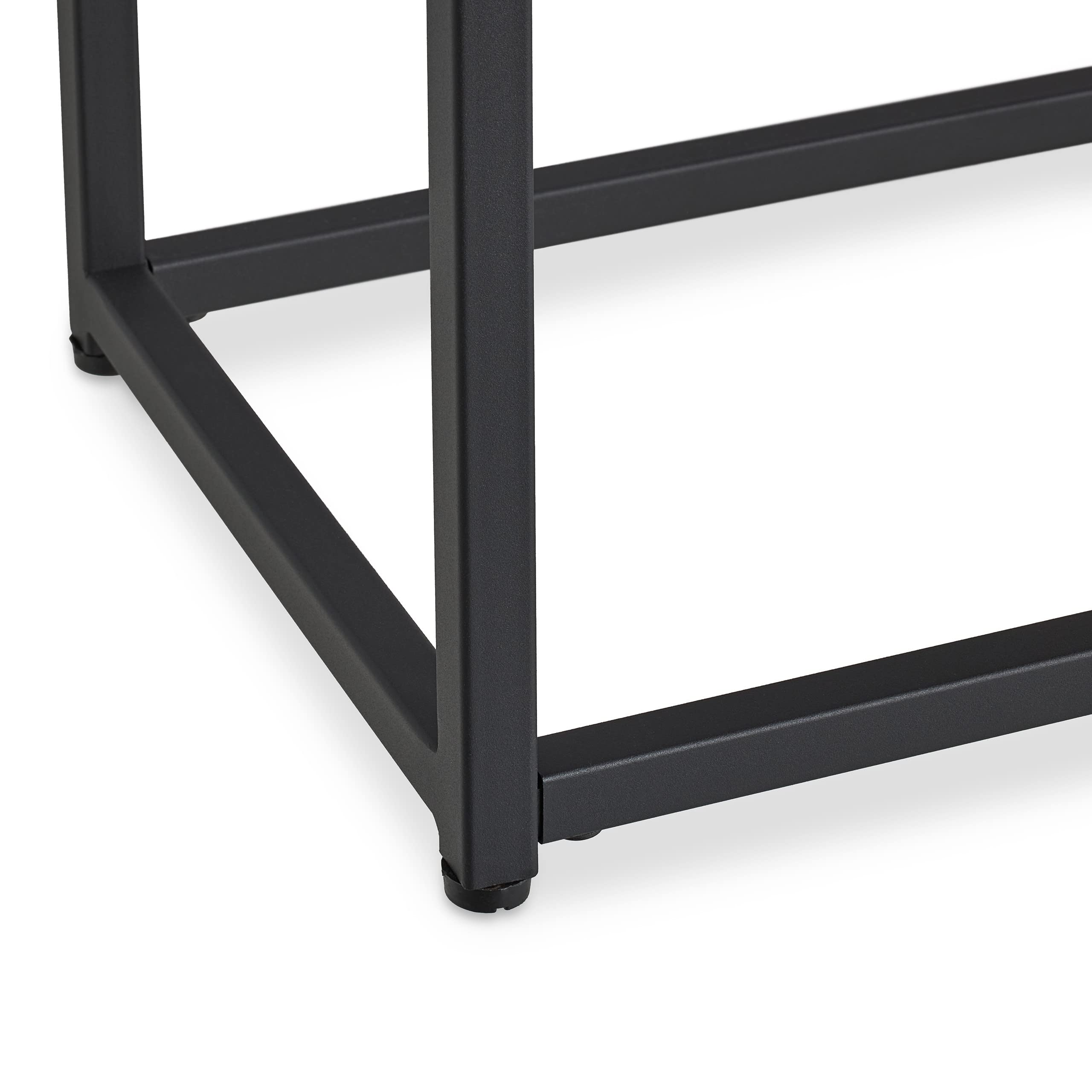 Relaxdays Console 2 Plateaux, Couloir et Salon, 70x110x30 cm, métal, Verre, Aspect Bois, Support à étagères, Noir-Marron