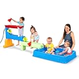 Raindrop Falls Water Table and Splash Kiddie Pool for Toddlers and Kids, 9 Water Play Table Accessories