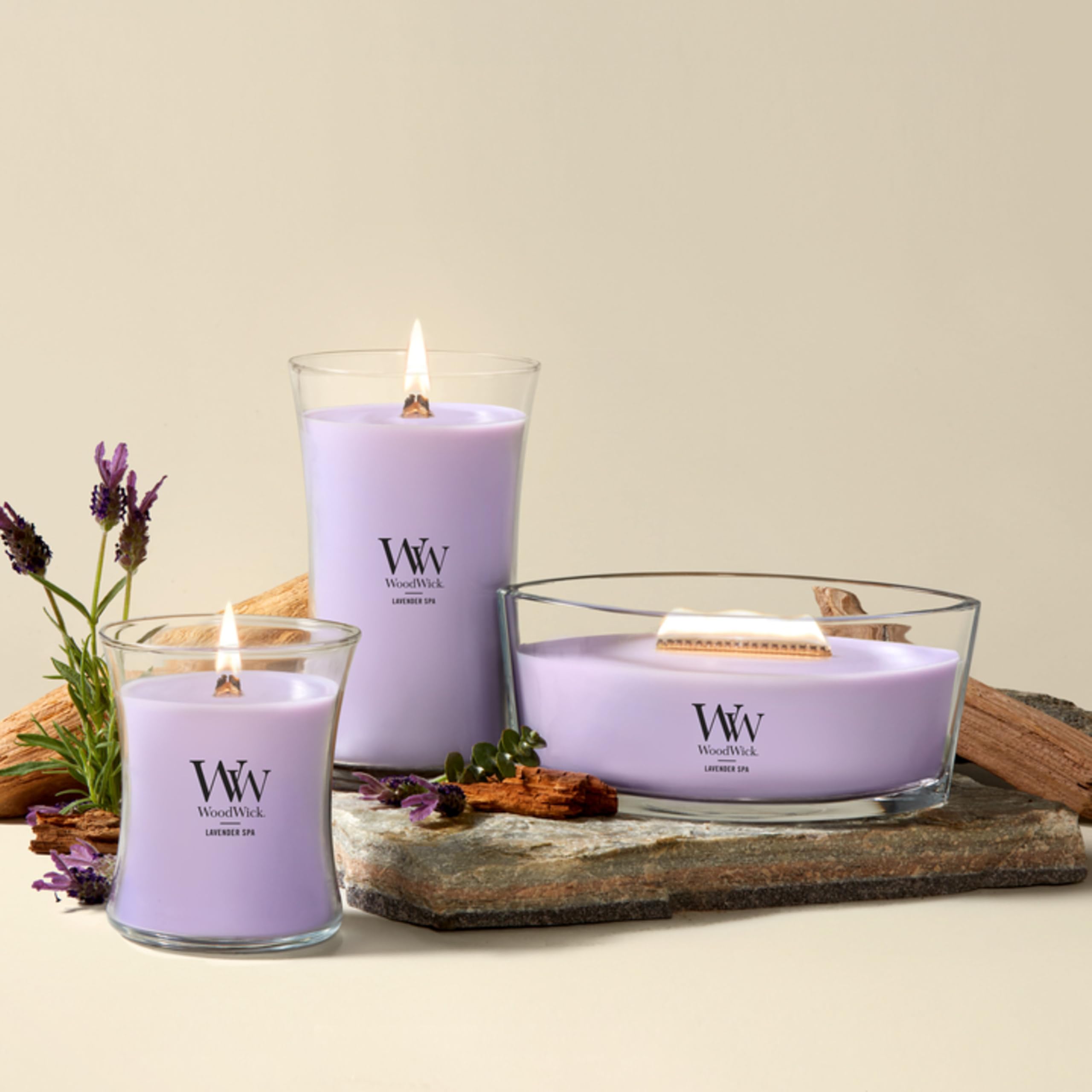 WoodWick Ellipse Vela perfumada con mecha crepitante | Lavender Spa | Hasta 50 horas de duración | Regalos para mujeres