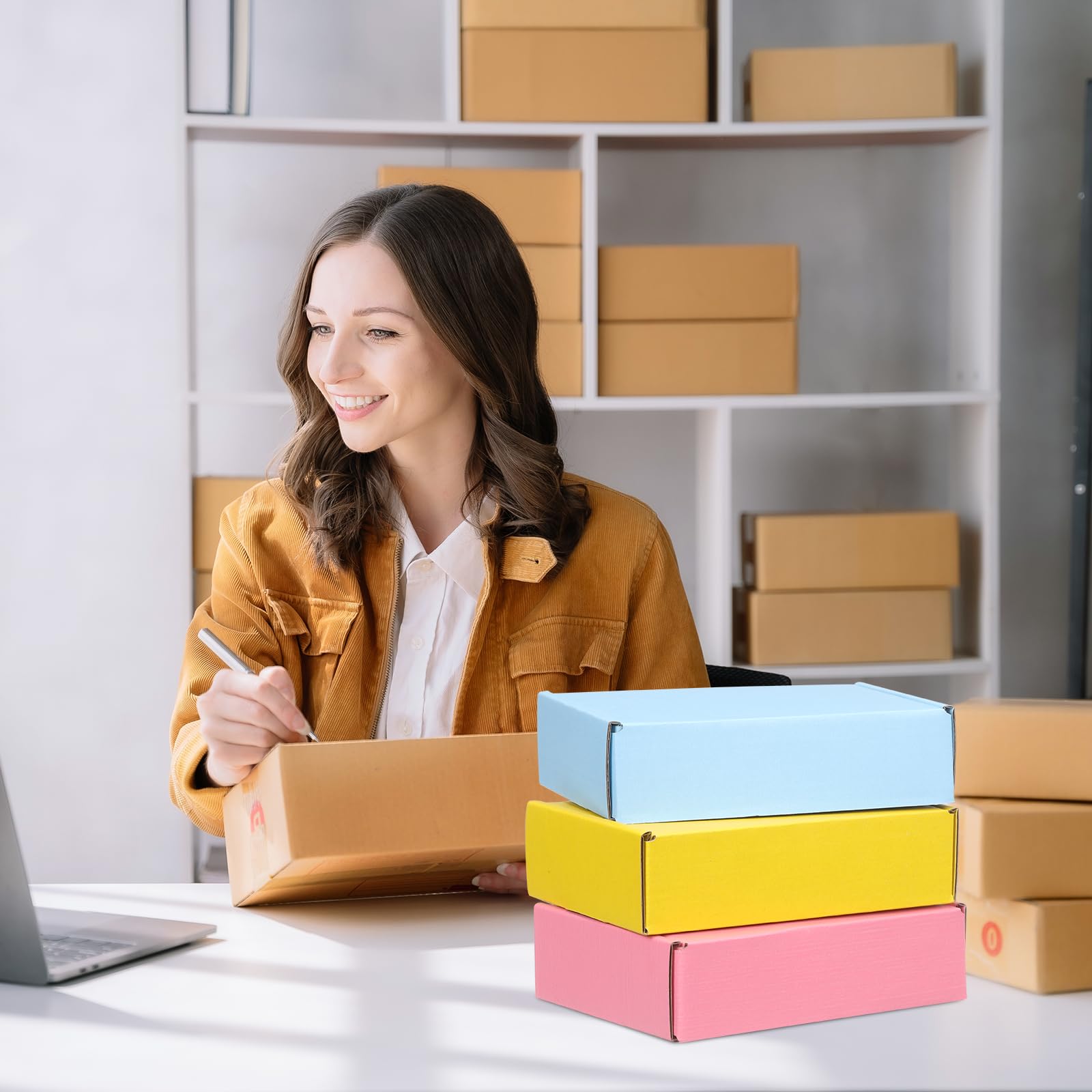 PATIKIL Cajas de envío de 8 x 7 x 3 pulgadas, paquete de 30 cajas de cartón corrugado duro, bonitas cajas de cartón para publicidad, embalaje de correo, almacenamiento de regalos para pequeñas