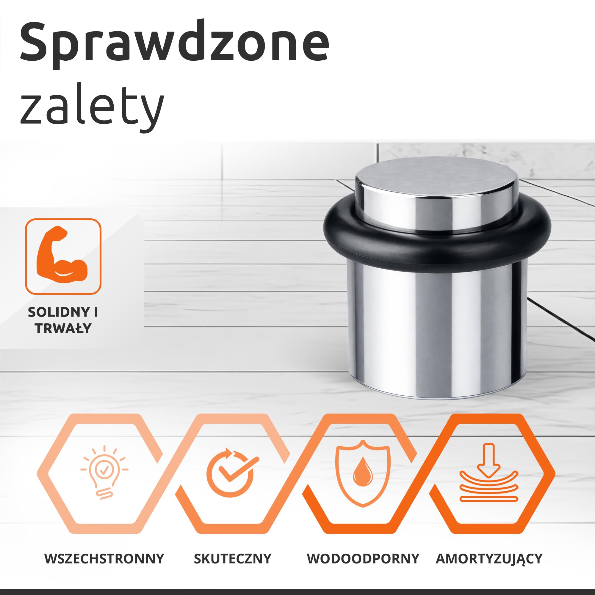 ECENCE Ogranicznik drzwi do przykręcenia stali nierdzewnej 2x Ø20x25mm Odbój do drzwi chrom w zestawie ze śrubami i kołkami