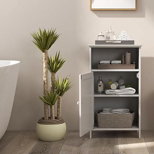 Miniatura 6 de Giantex Armario de almacenamiento de piso de baño, gabinete lateral con compartimento abierto, estante ajustable de 3 posiciones, base elevada,