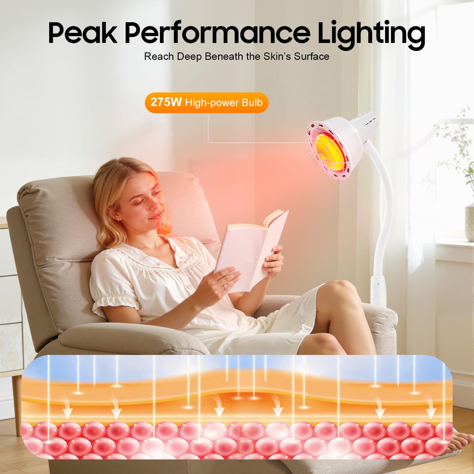 Lámpara Infrarroja de 275 W, Luz Roja Con Soporte, Lámpara de Pie, Temperatura Ajustable, Foco Rojo Para Aliviar Dolor