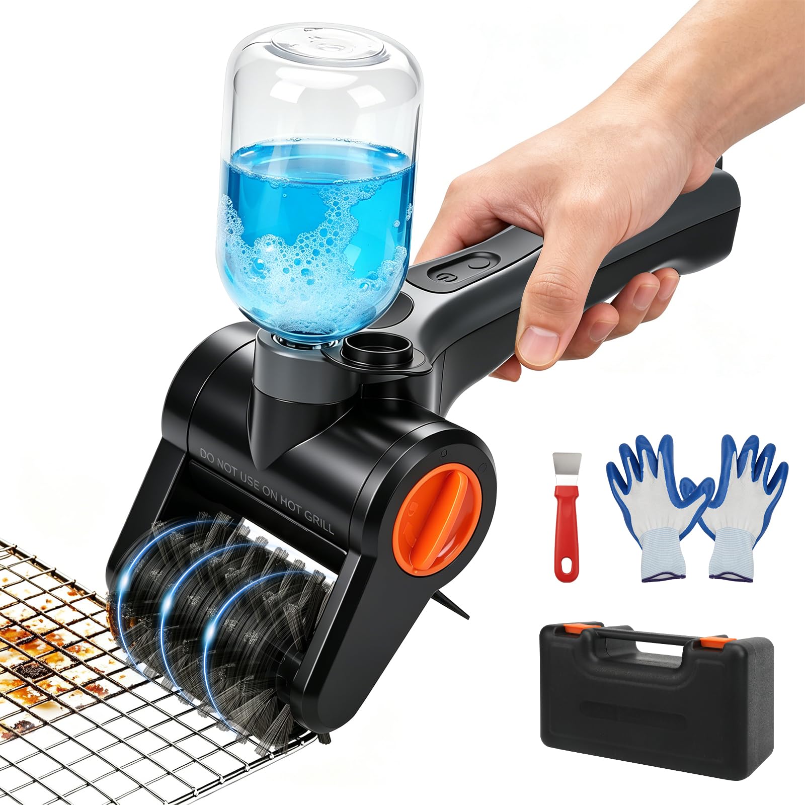 Cepillo eléctrico para barbacoa exterior, cepillo de limpieza inalámbrico para barbacoa con depósito de agua, cabezal de cepillo extraíble, herramienta de limpieza de barbacoa recargable tipo C para