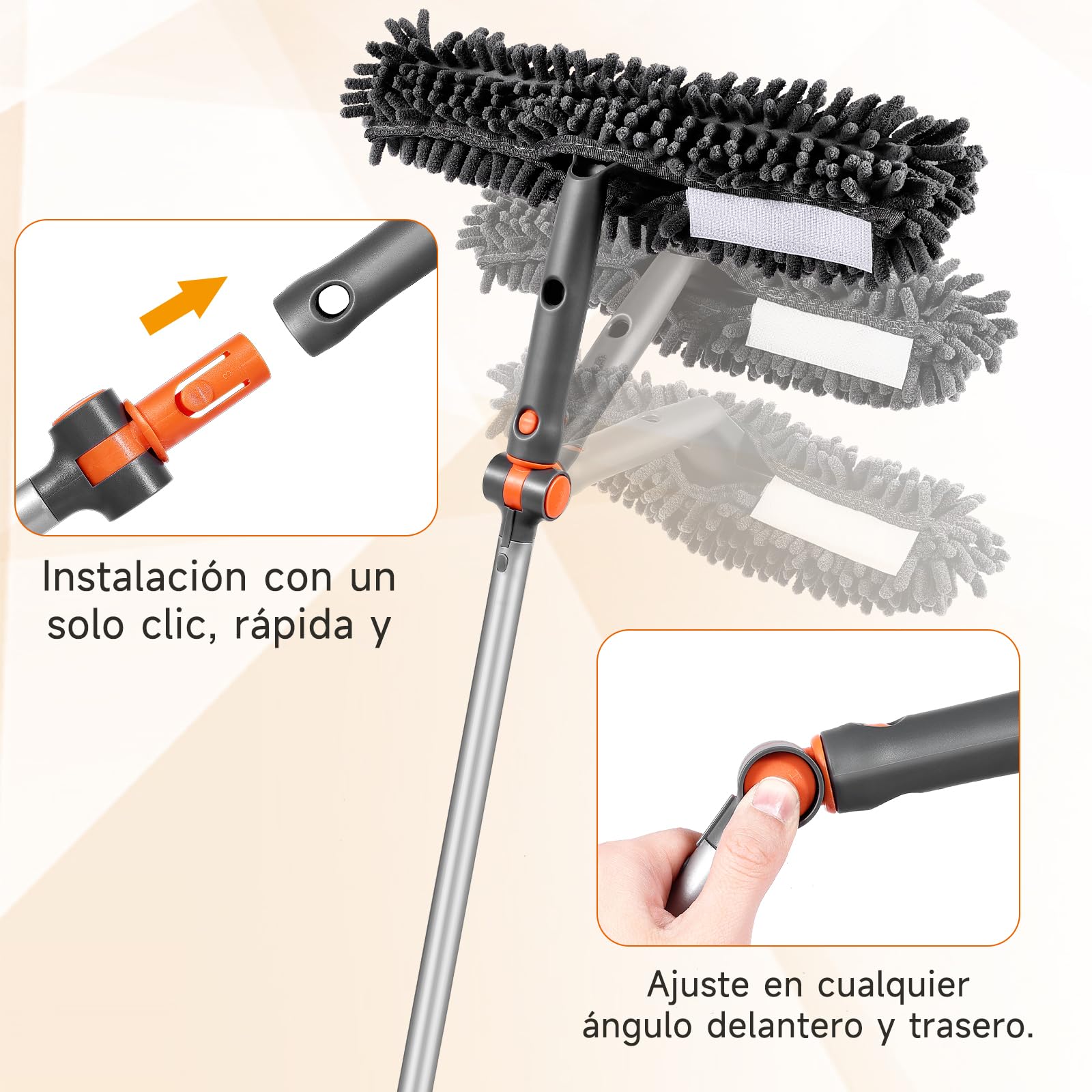 Set di pulizia per finestre 2 in 1 con asta estraibile, set per la pulizia delle finestre con testa flessibile per vetri interni ed esterni auto (Kit2.0)