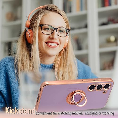 Miniatura 4 de Funda protectora para Samsung Galaxy S23, delgada galvanizada protectora Samsung Galaxy S23 con soporte giratorio, funda protectora a prueba de