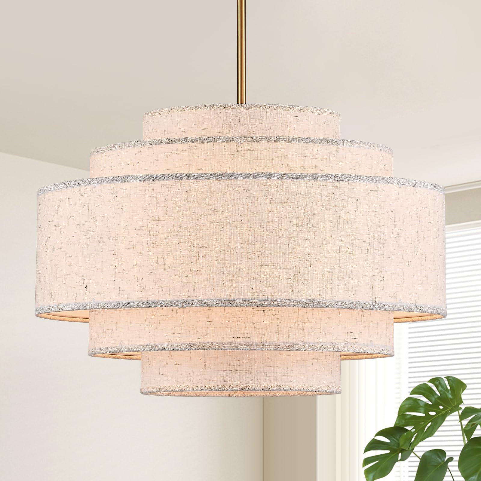 19.7" Modern Linen Drum Chandelier, 4-Light Golden Light Fixture