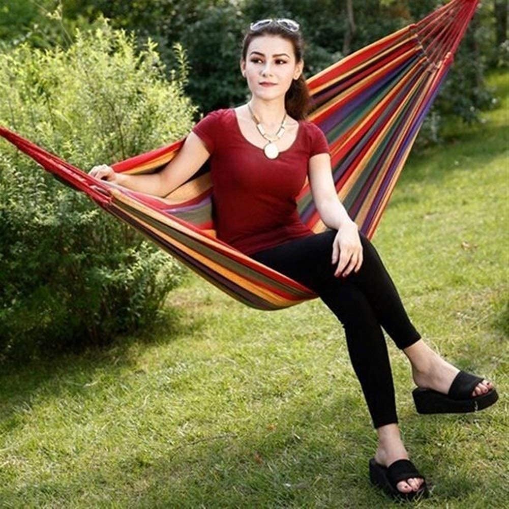 Hängematte Erholung Im Freien Freizeit Doppelte Zusammenklappbare Segeltuch-Hängematte Ultraleichte Camping-Hängematte Mit Rucksack Garten Hängematten(Rood)