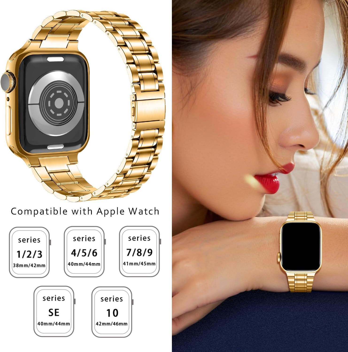 Stainless Steel Band Compatible with Apple Watch 42mm(Series10) 38mm 40mm 41mm, Metal Strap for iWatch Bands for Women - Image 5